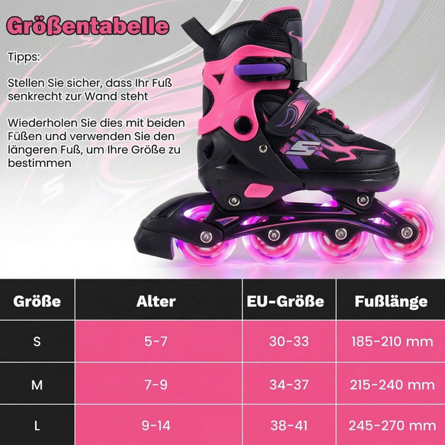 Verstellbare Kinder-Inliner mit Leuchtrollen, Pink, EU 30-33