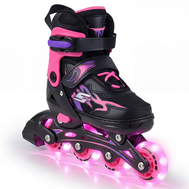 Verstellbare Kinder-Inliner mit Leuchtrollen, Pink, EU 30-33