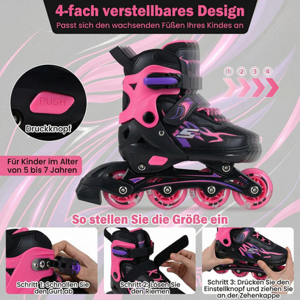 Verstellbare Kinder-Inliner mit Leuchtrollen, Pink, EU 30-33