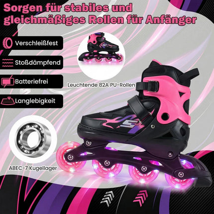 Adjustable Kids Inline Skates with Light-Up Wheels, Pink, EU 34-37
