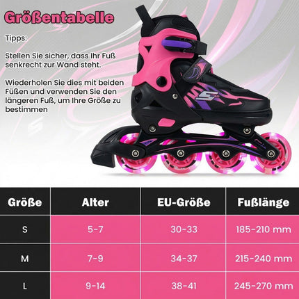 Adjustable Kids Inline Skates with Light-Up Wheels, Pink, EU 34-37
