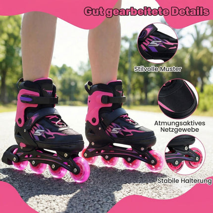 Adjustable Kids Inline Skates with Light-Up Wheels, Pink, EU 34-37
