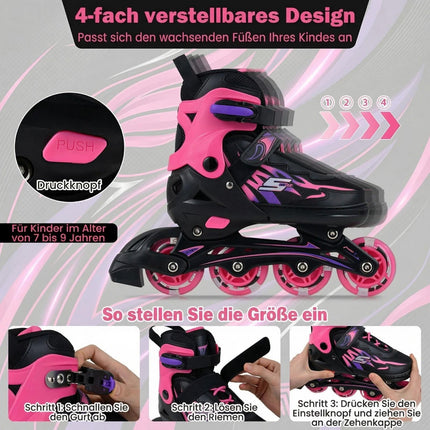 Adjustable Kids Inline Skates with Light-Up Wheels, Pink, EU 34-37