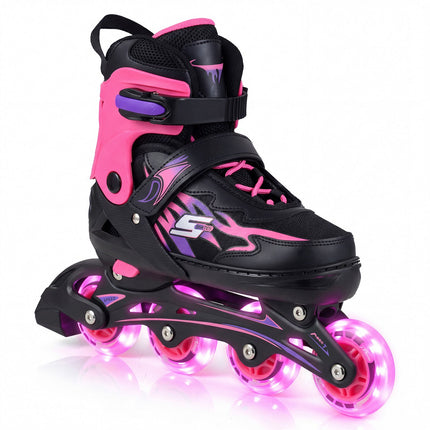 Adjustable Kids Inline Skates with Light-Up Wheels, Pink, EU 34-37