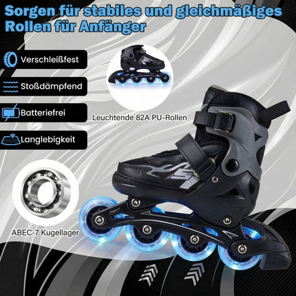Verstellbare Kinder-Inlineskates mit Leuchtrollen, Größe 30-33