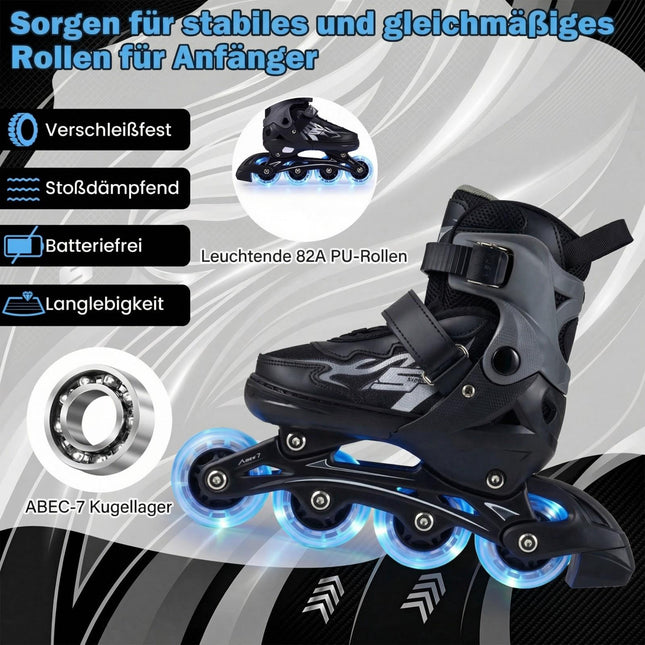 Verstellbare Kinder-Inlineskates mit Leuchtrollen, Größe 30-33