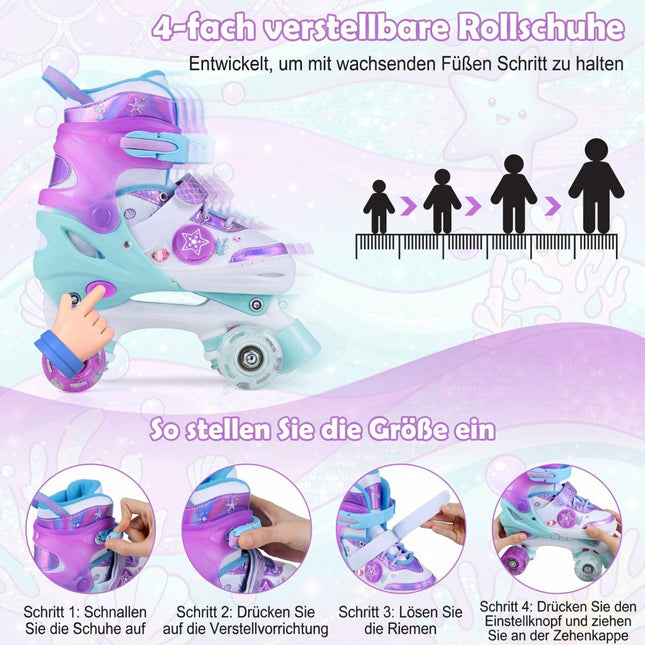 Adjustable Kids Quad Skates with Light-Up Wheels, EU 27-31