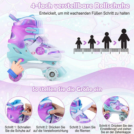 Adjustable Kids Quad Skates with Light-Up Wheels, EU 32-36
