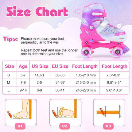 Adjustable Kids Roller Skates, Light-Up Wheels, Ages 5-7