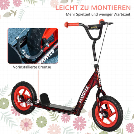 Adjustable Kids Scooter, 2 Wheels, Brake, 50kg Capacity, Red