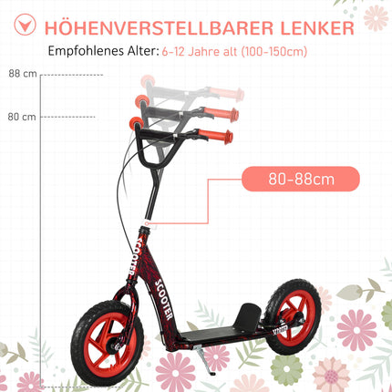 Adjustable Kids Scooter, 2 Wheels, Brake, 50kg Capacity, Red