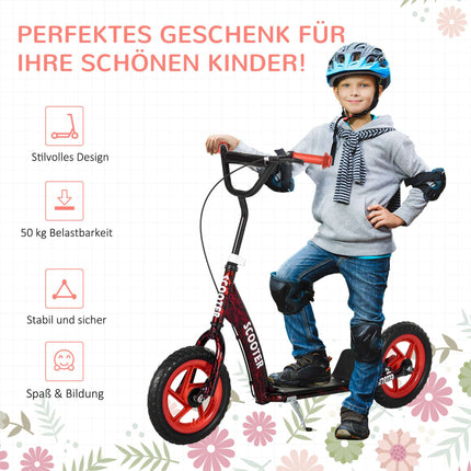 Adjustable Kids Scooter, 2 Wheels, Brake, 50kg Capacity, Red