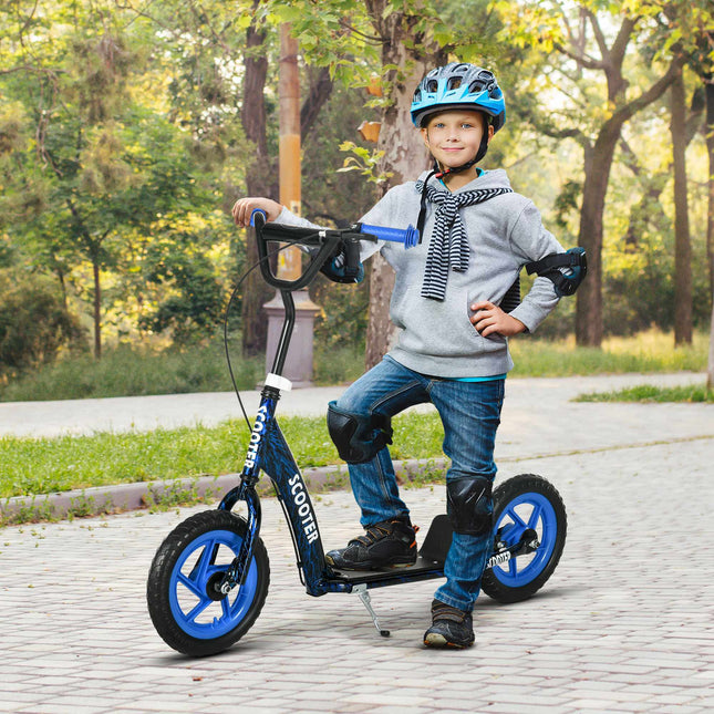 Verstellbarer Kinderroller mit Bremse, Ständer, Stahl, Blau