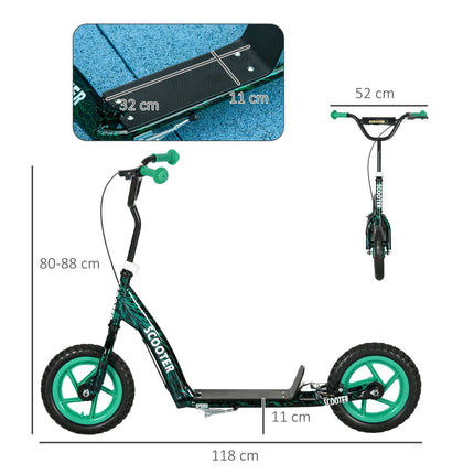 Verstellbarer Kinderroller mit Bremse, Ständer, Stahl, Grün