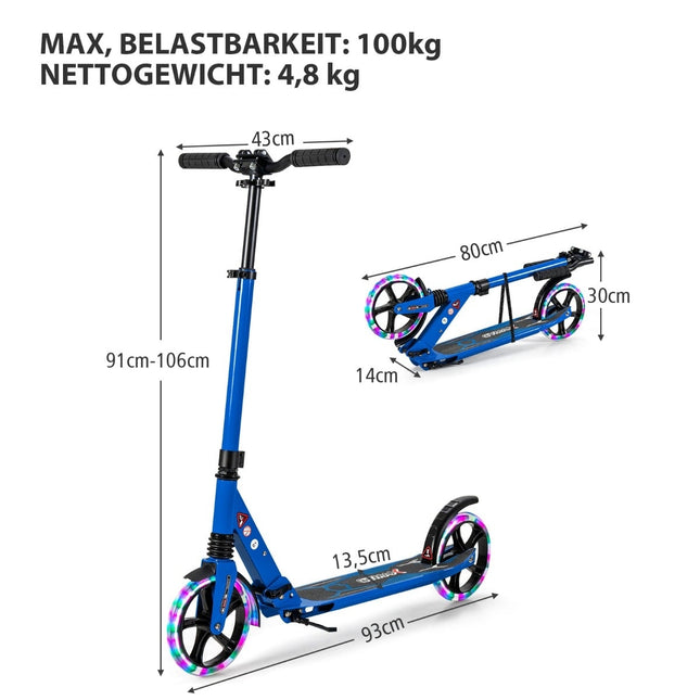 Verstellbarer Kinderroller mit LED-Rädern, faltbar, Blau