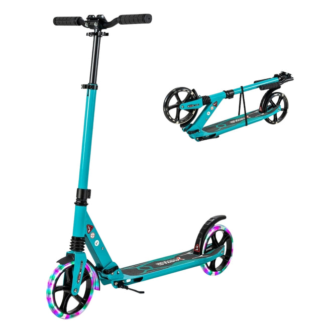 Verstellbarer Kinderroller mit LED-Rädern, faltbar, Türkis