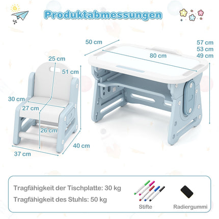 Verstellbarer Kindertisch & Stuhl-Set mit klappbarer Whiteboard-Funktion