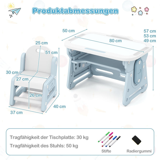 Adjustable Kids Table & Chair Set with Tilt Whiteboard