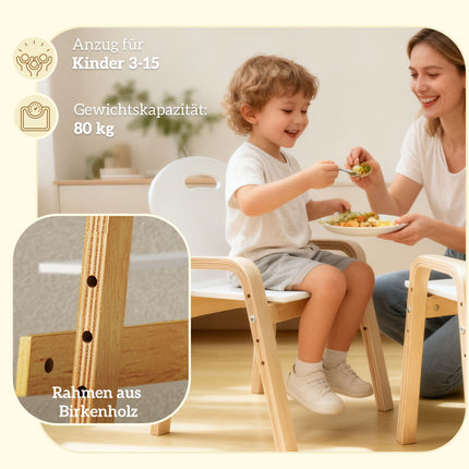 Verstellbares Kinder-Holzstuhl-Set, rutschfeste Pads, Alter 3-15