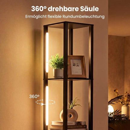 Verstellbare LED-Stehlampe mit Ablagen und Tisch, Schwarz