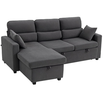 Adjustable L-Shaped Sofa Bed with Storage, Dark Gray