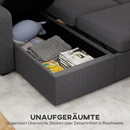 Adjustable L-Shaped Sofa Bed with Storage, Dark Gray