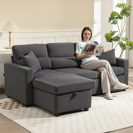Adjustable L-Shaped Sofa Bed with Storage, Dark Gray