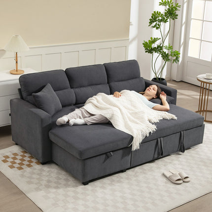 Adjustable L-Shaped Sofa Bed with Storage, Dark Gray