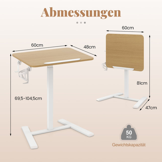 Verstellbarer Laptoptisch mit 90° Neigung & versteckten Rollen
