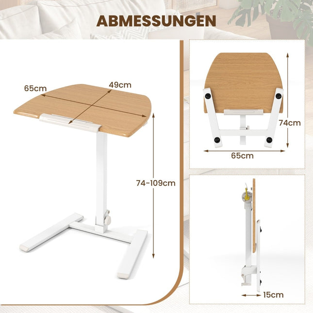 Verstellbarer Laptoptisch mit neigbarer Platte und Rollen