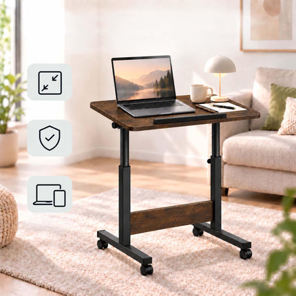 Adjustable Laptop Table with Castors, C-Shaped Frame – Brown, Black, 67-90 cm