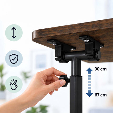 Adjustable Laptop Table with Castors, C-Shaped Frame – Brown, Black, 67-90 cm