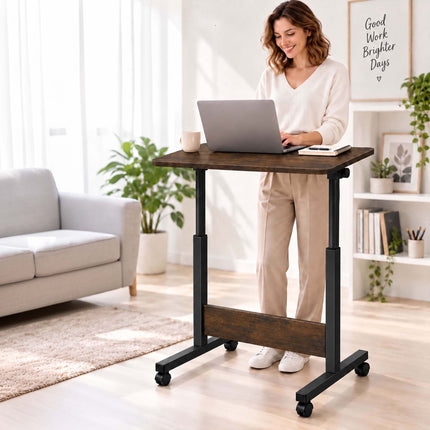 Adjustable Laptop Table with Castors, C-Shaped Frame – Brown, Black, 67-90 cm