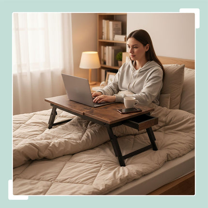 Verstellbarer Laptoptisch mit Schublade – Neigbare Platte, Zusammenklappbar