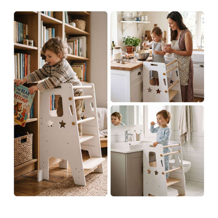 Verstellbarer Lernturm mit Sternen-Design, Weiß