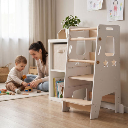 Verstellbarer Lernturm mit Sternen-Design, Weiß
