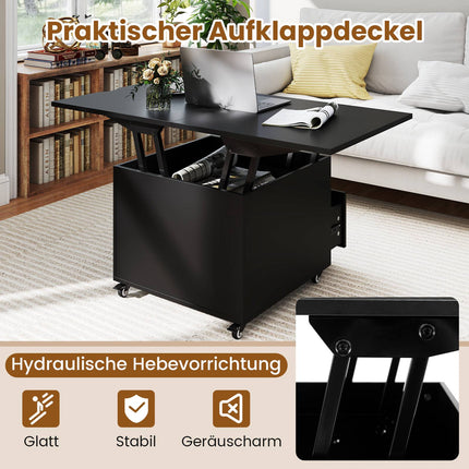 Adjustable Lift-Top Coffee Table with Storage, Black