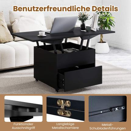 Adjustable Lift-Top Coffee Table with Storage, Black