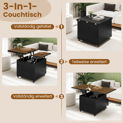 Adjustable Lift-Top Coffee Table with Storage, Black