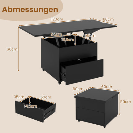 Adjustable Lift-Top Coffee Table with Storage, Black