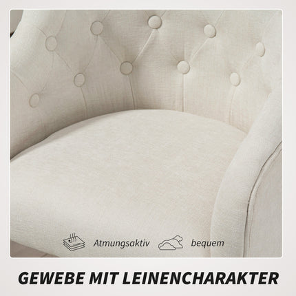 Adjustable Linen-Style Office Chair, Beige with Gold Legs