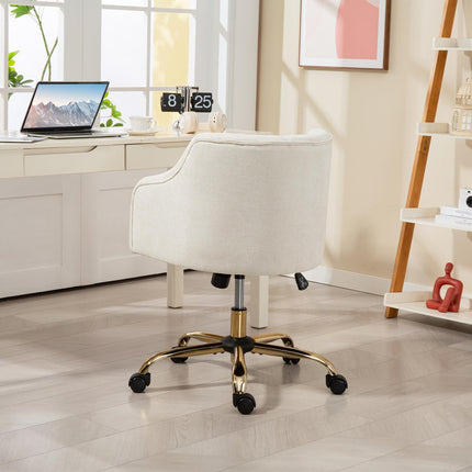Adjustable Linen-Style Office Chair, Beige with Gold Legs