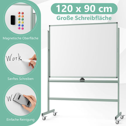 Adjustable Magnetic Double-Sided Mobile Whiteboard with Wheels