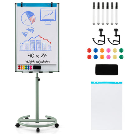 Adjustable Magnetic Whiteboard with Wheels and Accessories