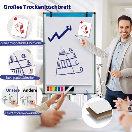 Adjustable Magnetic Whiteboard with Wheels and Accessories
