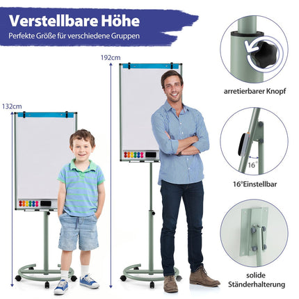 Adjustable Magnetic Whiteboard with Wheels and Accessories