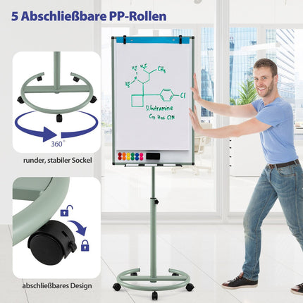 Adjustable Magnetic Whiteboard with Wheels and Accessories