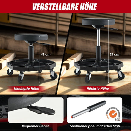 Verstellbarer Montagestuhl mit Werkzeugablage, 150 kg Tragkraft