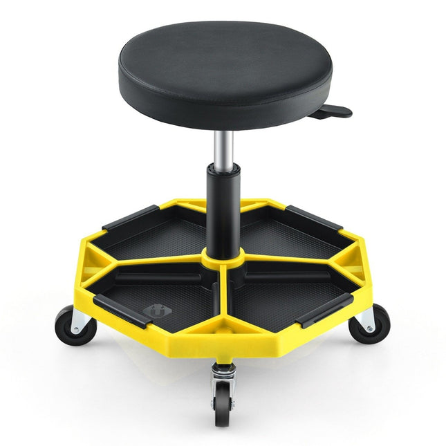 Verstellbarer Mechanikerhocker mit Ablage, 150 kg Tragkraft, Gelb