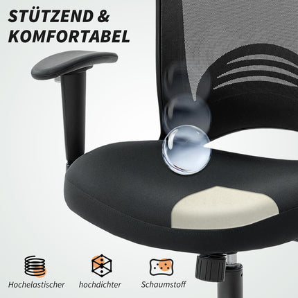 Verstellbarer Bürostuhl aus Netzstoff mit Rollen, Schwarz